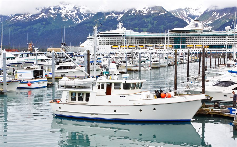 Alaska harbor with mountains